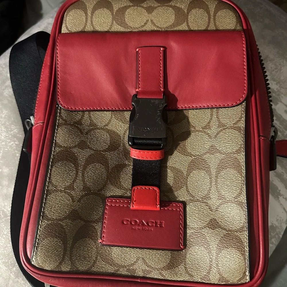 Coach Red and Brown signature Sullivan Bag
